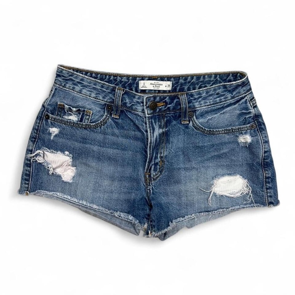 Abercrombie & Fitch Blue Denim Shorts Size 0 W25 Distressed Raw Hem